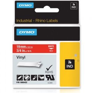 Dymo Rhino 19mm White on Red Vinyl Tape (1805422)