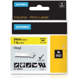 Dymo Rhino 24mm Black on Yellow Vinyl Tape (1805431)