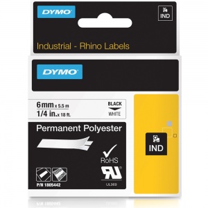Dymo Rhino 6mm Black on White Tape Polyester Tape (1805442)