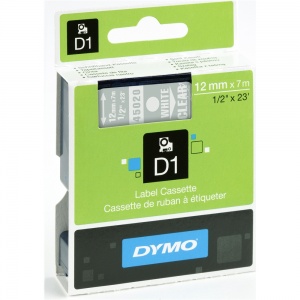 Dymo 12mm White On Clear D1 Tape (45020)