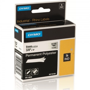 Dymo Rhino 9mm Black on Clear Polyester Tape (18508)