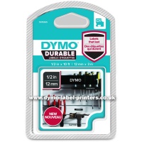 Dymo DURABLE 12mm White on Black D1 Tape - NEW!