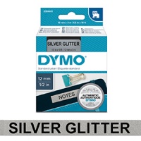 Dymo 12mm Black on Silver Glitter D1 Tape