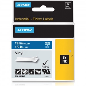 Dymo Rhino 12mm White on Blue Vinyl Tape (1805243)