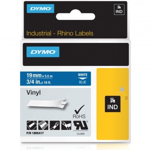 Dymo Rhino 19mm White on Blue Vinyl Tape (1805417)