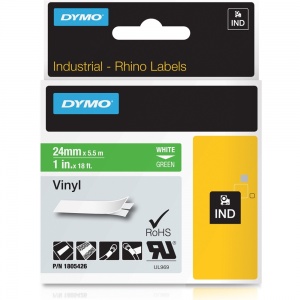 Dymo Rhino 24mm White on Green Vinyl Tape (1805426)