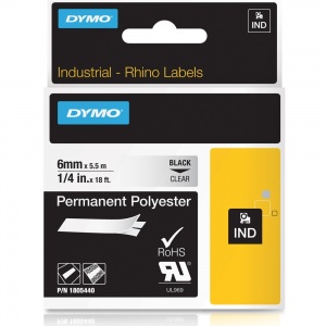 Dymo Rhino 6mm Black on Clear Polyester Tape (1805440)