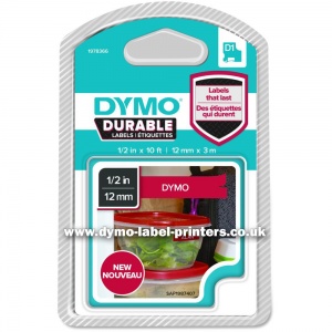 Dymo DURABLE 12mm White on Red D1 Tape - NEW!