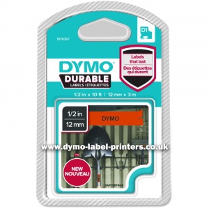 Dymo DURABLE 12mm Black On Orange D1 Tape - NEW!