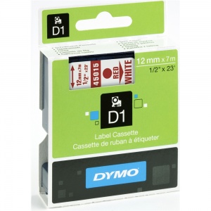 Dymo 12mm Red On White D1 Tape (45015)