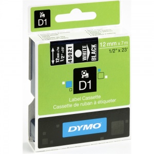 Dymo 12mm White On Black D1 Tape (45021)