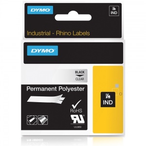 Dymo Rhino 12mm Black on Clear Polyester Tape (622289)