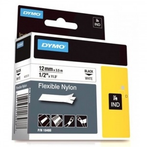 Dymo Rhino 12mm Black on White Flexible Nylon Tape (18488 / 18758)