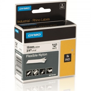 Dymo Rhino 19mm Black on White Flexible Nylon Tape (18489 / 18759)