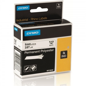 Dymo Rhino 9mm Black on White Polyester Tape (18482 / 18766)