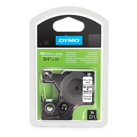 Dymo 19mm Black On White Permanent Nylon D1 Tape (16958)