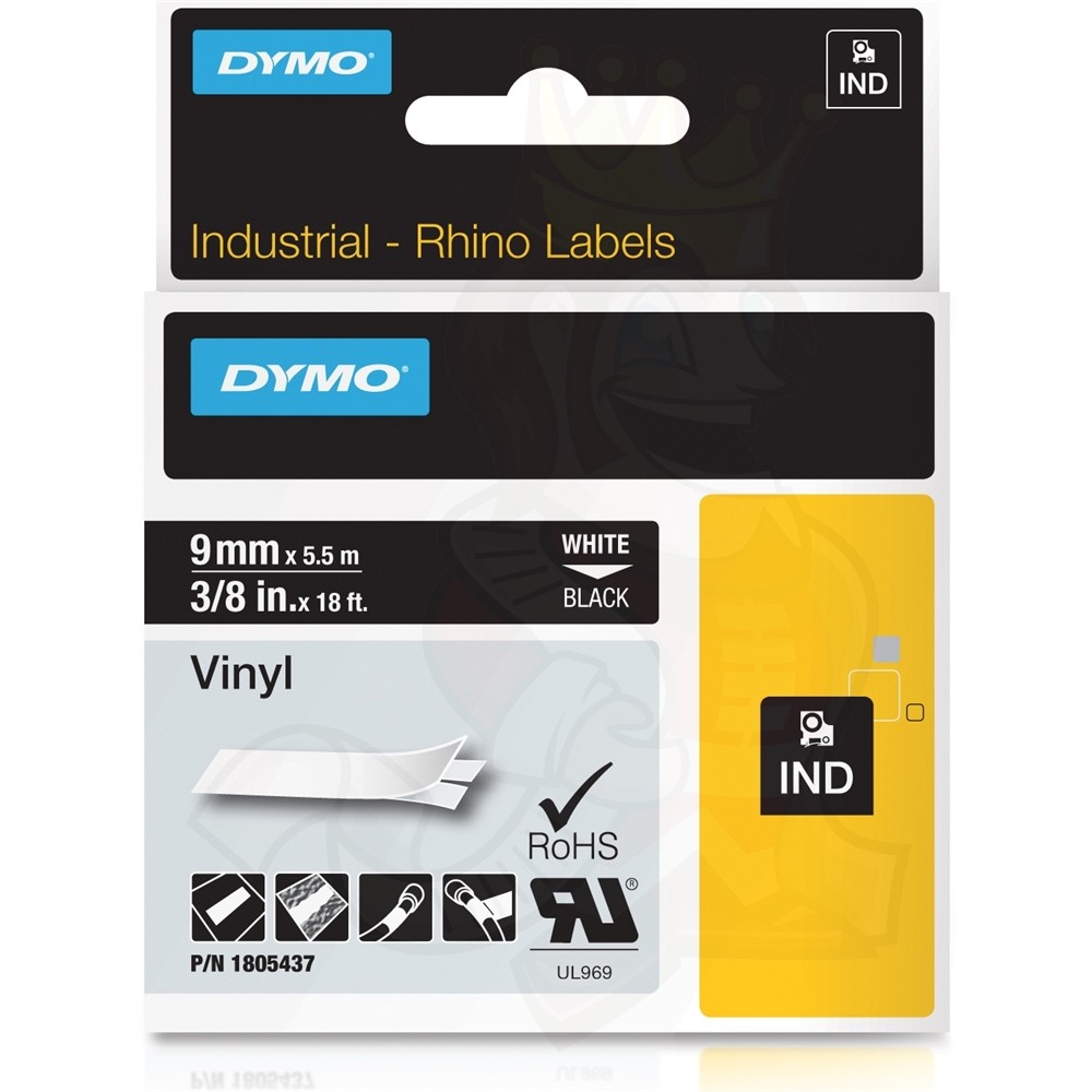 Dymo 4PK 3/8" Black on White IND Vinyl Label Tape 18443 for Dymo Rhino 4200 6000 