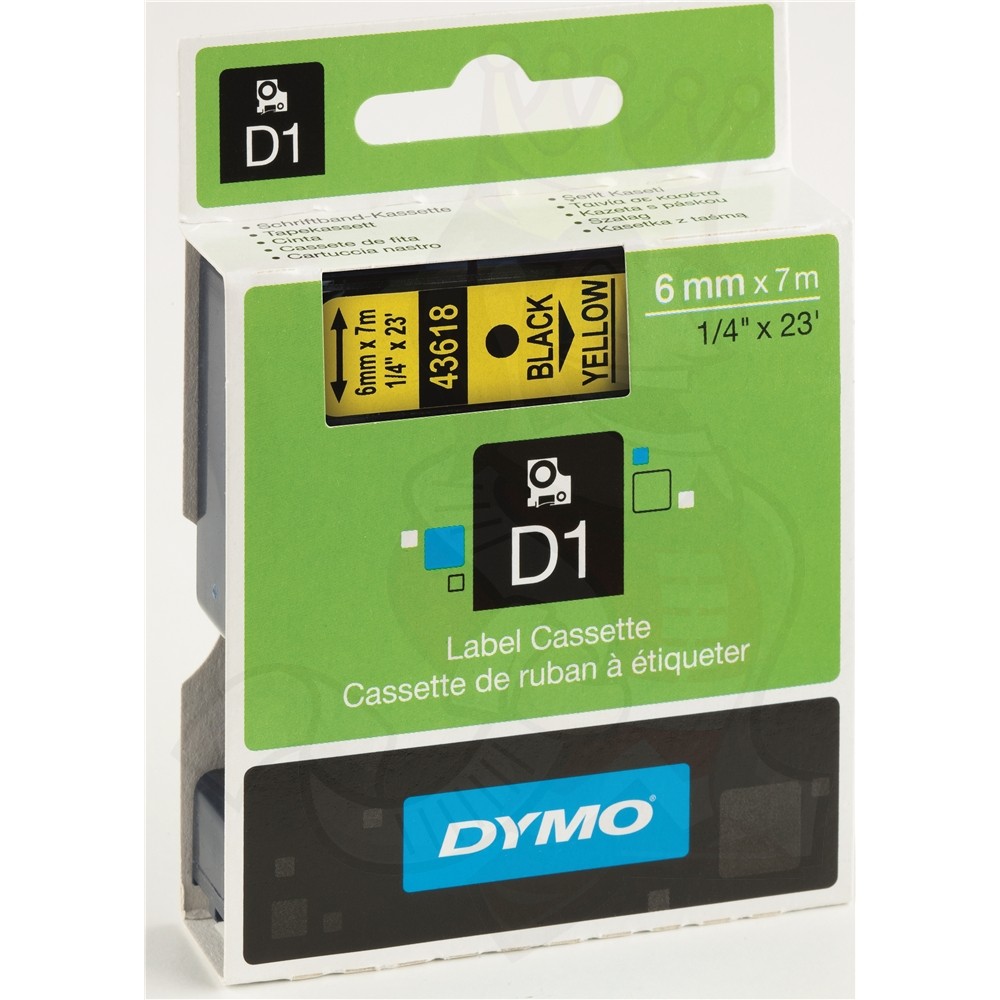 3X COMPATIBLE DYMO D1 SERIES STANDARD LABELLING TAPES BLACK ON YELLOW 43618 6mm X 7m 